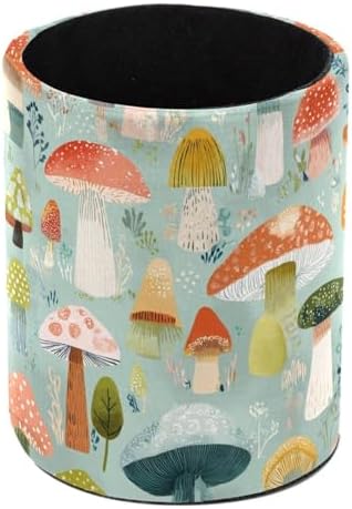 Faux Leather Pen Holder for Desk, Pencil Organizer Mushroom Pen Cup Desk Decor Makeup Brush Holder Storage for Office Home