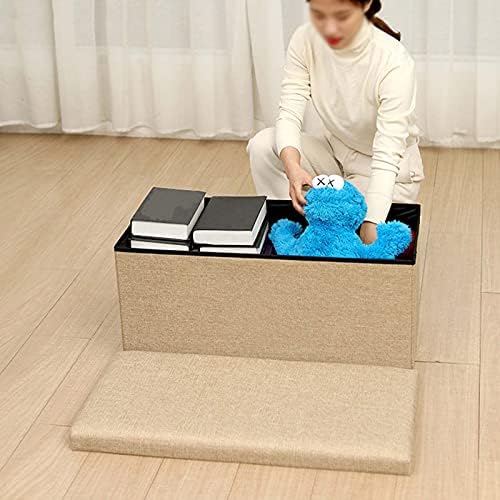 Storage Ottoman Bench 38x38x38cm Small Footstool with Linen Fabric Removable Lid Perfect for Living Room Dorm Office Portable and Stylish Foot Rest for Couch or Desk Ideal for Pet Owners