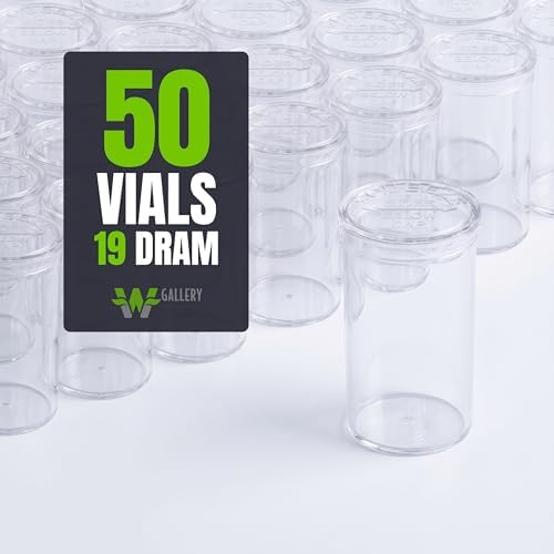 W Gallery 50 Clear Vials - 19 Dram Pop Top Bottles, Child Resistant | Airtight Squeeze Top Pill Vials, Durable BPA-Free Plastic, Waterproof Seal, Vitamin & Medicine Storage, Travel Containers