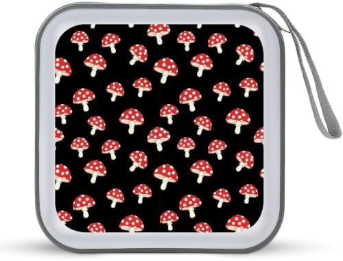 CD DVD Case Holder Red Mushroom Disc Wallet Storage Case 40 Capacity | DVD Organizer, Red Mushroom Christmas, Hand Strap Zipper Closure, Home Car Office Accessories