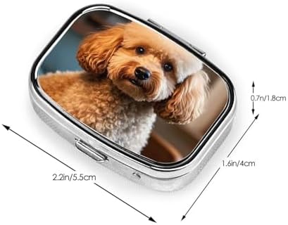 Pill Box with Mirror 2 Compartment Cute Pet Poodle Small Pill Case for Purse Or Pocket Mini Metal Pill Holder Travel Weekly Medicine Tablet Vitamin Holder Organizer Travel Gifts