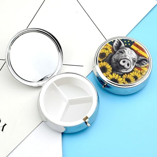 Sunflower Pets Pill Box 3 Compartment Waterproof Pill Case with Mirror Portable for Purse Pocket Daily Medicine Vitamin Organizer Travel Med Container Holder for Fish Oil Supplements
