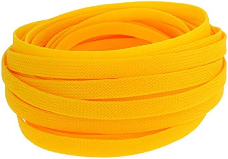 Othmro Length 10m/32.8ft 10mm/0.39in Width PET Expandable Braid Cable Sleeving Flexible Wire Mesh Sleeve Yellow,Protecting Cables from Pets Chewing