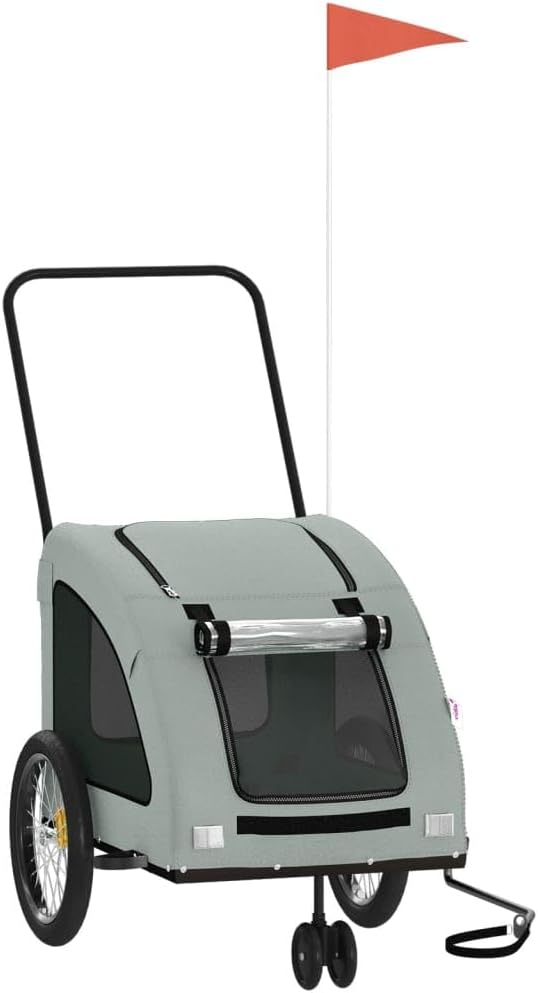Pet Bike Trailer for Small Dogs, Foldable Bicycle Cargo Trailer with Iron Frame and Oxford Fabric, Includes Mesh Windows, Reflectors and Flag for Safety
