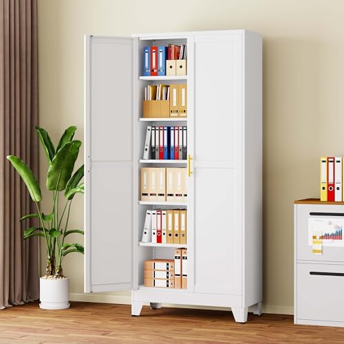 pozdeg 75" White Heavy Duty Metal Garage Storage Cabinet
