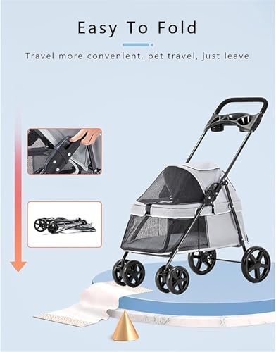 Small Pet Dog Pram Stroller for Cats with Cup Holder, Dog Strollers for Small Dogs Premium Stroller with Rain Cover, Breathable Pushchairs Pet Gear(Zebra)