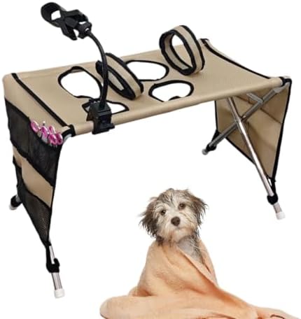 2-in-1 Foldable Pet Grooming Bed - Universal Pet Grooming Table with 6 Hole | Foldable Quick Dry Breathable Mesh Bathing Stand | Pet Grooming Hammock | For Home Bath Shower Care Haircuts Nail Trimming W