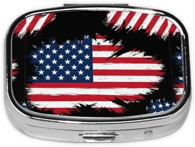 Weekly Pill Box Micro Organizer Vacation Medicine Case Compact Supplement System Travel Kit, Grunge USA American Flag