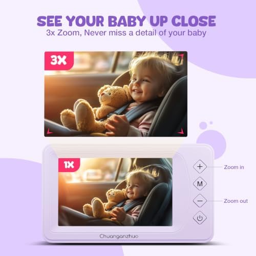 S100U Baby Car Camera with Advanced Night Vision, 5inch AHD 1080P IPS Full View Baby Monitor, Carseat Camera for Kids Infants Rear Facing Mirror, USB Powered, 5inch, Light Purple