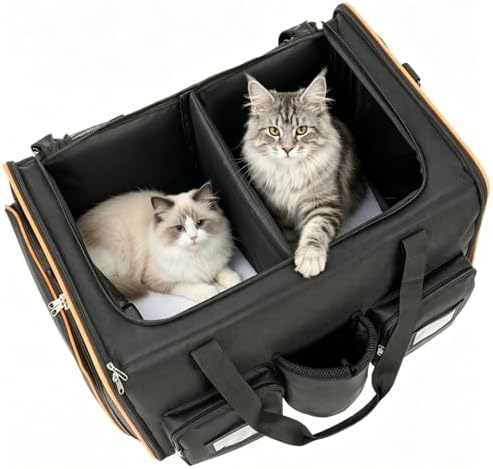 Large Wheeled Expandable 2 in 1 Pet Travel Crate, Foldable Rolling Double with Detachable Divider, Breathable Oxford for Stress-Free Pet Outdoor Transit