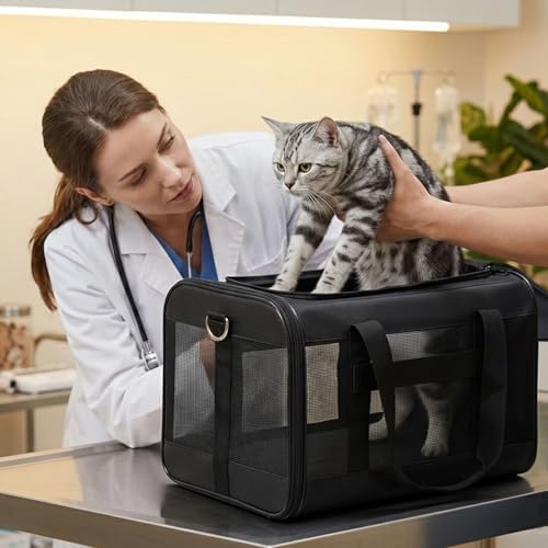 Conlun Cat Carrier Airline Approved, Soft-Sided Dog Carrier with Inner Safety Leash, Pet Transport Carrier for Small-Medium Cats Puppies up to 15 Lbs, Collapsible Travel Kitten Carrier Bag -Gray M | Airline Approved,with Inner Safety Leash,Collapsible ...