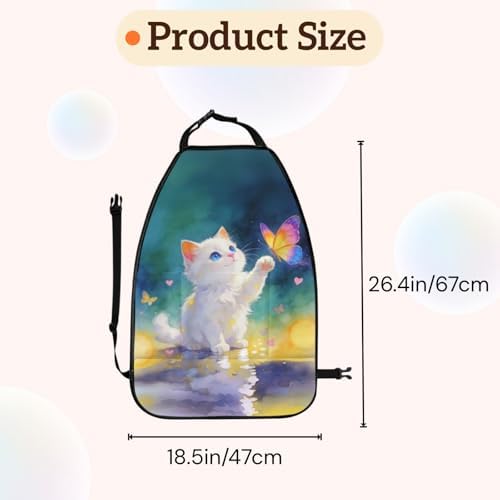 Car Seats Back Protector 2 PCS - Butterfly Cat | with 3 Storage Pockets, Shield Seats From Dirt, Mud Scratches, Fits Cars SUVs Trucks and Jeeps
