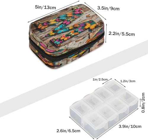 Pill Organizer Box Board Butterfly Letters 7-Day Weekly Medicine Pill Case Travel Pill Container Portable Pill Holder Storage Purse Bag Small Compact Size for Vitamin Supplement Birth Control