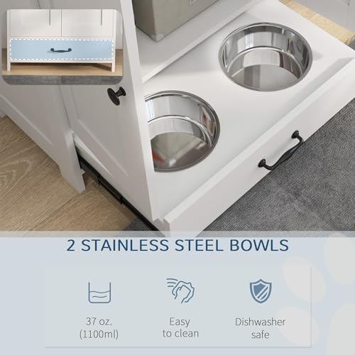 PawHut Pet Feeding Station Elevated Dog Bowls for Medium Sized Breed White