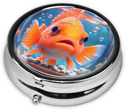 Cute Fish Printed Pill Organizer,Round Travel Pill Organizer Mini Medicine Pill Box for Purse Iron Plating