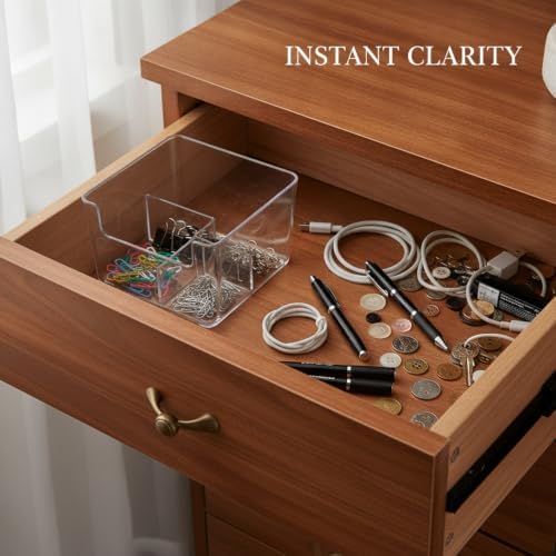 3.78 x 3.78 x 2.44 Inch Transparent PET Partition Storage Box, Drawer Organizer Bin for Office Supplies and Small Items