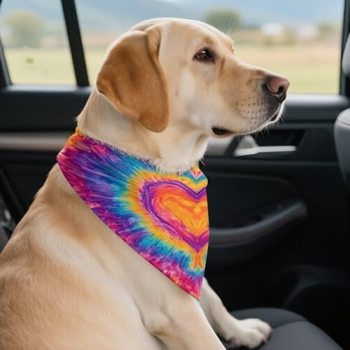Howilath Tie-Dye Love Dog Scarf, Polyester, Adjustable Bandana for Small, Medium, and Large Dogs