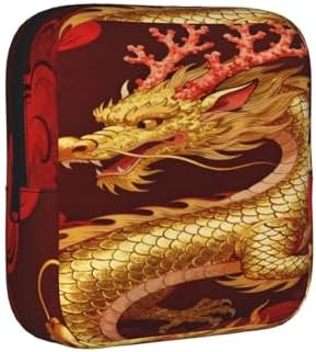 Multifunctional Period Storage Bag for Women Vintage Chinese Dragon, Compact Tampon Holder Pouch, Polyester Pad Bag Stores Cosmetic Jewelry Keys