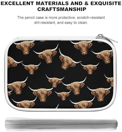 Slim And Simple Pencil Case Waterproof Pen Organizer Box For Art Pens & Pencils Scottish Highland Cow
