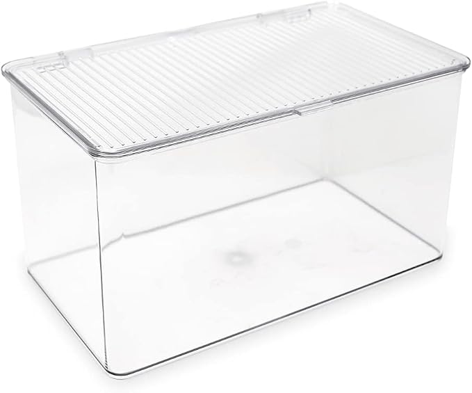 Isaac Jacobs Large Stackable Organizer Bin (10.75” x 6.5” x 6.1”) | With Hinged Lid, Clear Storage Box Home Office School Fridge Bathroom Kitchen Pantry Container BPAFree Food Safe