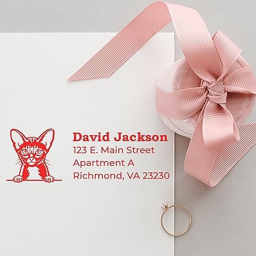 Peeking Abyssinian Cat Address Stamp Self-Inking - Personalized Stamp | Envelope Stamp for Cat Moms Custom. Choice of 11 ink colors. Abyssinian Cat Return Mail Stamp. 4 lines. Rectangular imprint.