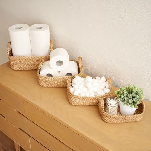 Beautiful Storage Basket Set of 4 - Natural Jute Rope Baskets for Shelves | Perfect for Organizing Your Home - Quality Storage Bins Easily Fit with Any Nursery or Bedroom Decor