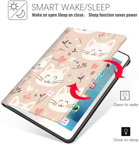 Tablet Case for iPad (9.7-Inch, 2018/2017 Model, 6th/5th Generation),Shockproof Protective Cover with Stand,Auto Wake/Sleep,Cartoon Cat Heart Flower