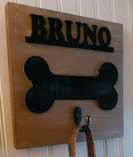 Personalized Wooden Dog Leash Hangers Custom Leash Holder Puppy Pet Hook Name Bone Sign Wall Organizer Decor, Hook and Hardware Is Installed Ready To Use, No More Where's the Leash? A Must Have