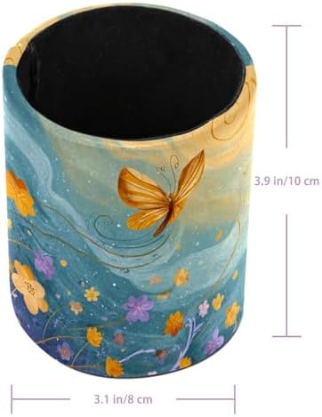 Faux Leather Pen Holder for Desk, Pencil Organizer Butterfly Pen Cup Desk Decor Makeup Brush Holder Storage for Office Home