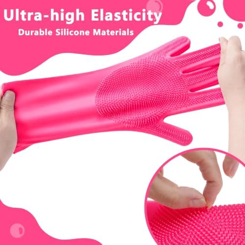 Pet Grooming Gloves—Dog Washing Gloves with High-Density Teeth, Dog Bath Scrubber with Enhanced Five Finger Design, Silicone Gloves for Dogs and Cats Bathing, Massage (Hot Pink)
