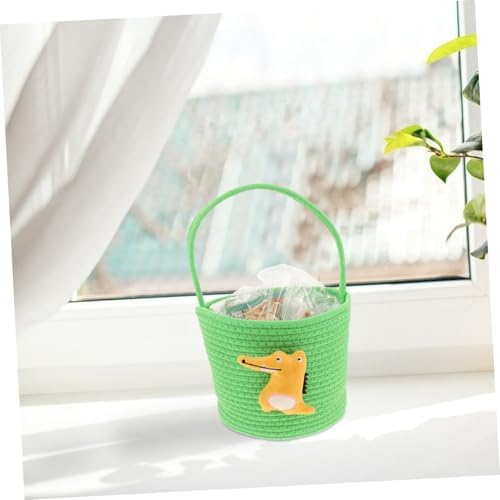 Vaguelly Handwoven Small Cotton Rope Basket for Shower and Wedding Candy Container Lightweight Mini Dinosaur Snack Bucket Nursery and Boy Girl Storage Pet Toy Organizer Portable Woven Crate