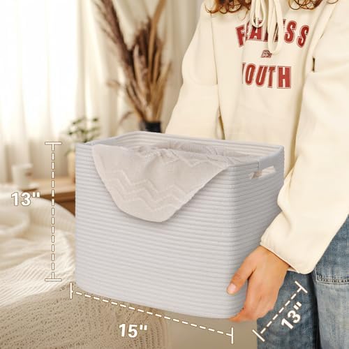 15×13 Inch Storage Cubes, 3 Pack Cube Storage Bins for Organizing, Cotton Rope Woven Baskets for Shelves, Bathroom, Kids Room, Closets, Baby Nursery