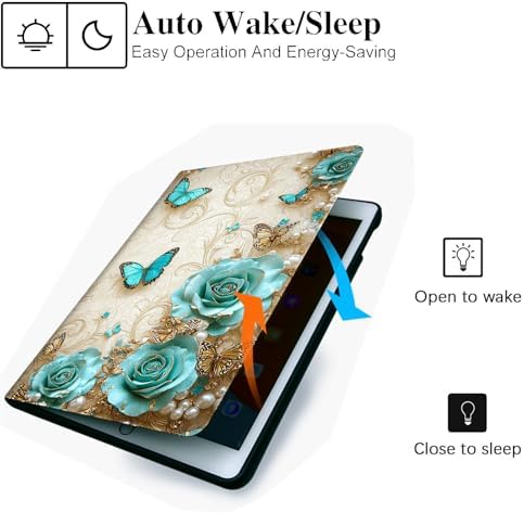 for Microsoft Surface Pro 8-13" 2021 Tablet Case,Auto Wake/Sleep,Adjustable Stand Protective Cover - Blue Rose Butterfly