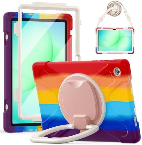 Rugged Protective Case Compatible with Samsung Galaxy Tab A11 Plus/A11 + 11" 2023 SM-X230, Military-Grade Shockproof Cover with 360° Rotating Stand & Built-in Screen Protector (C Red)