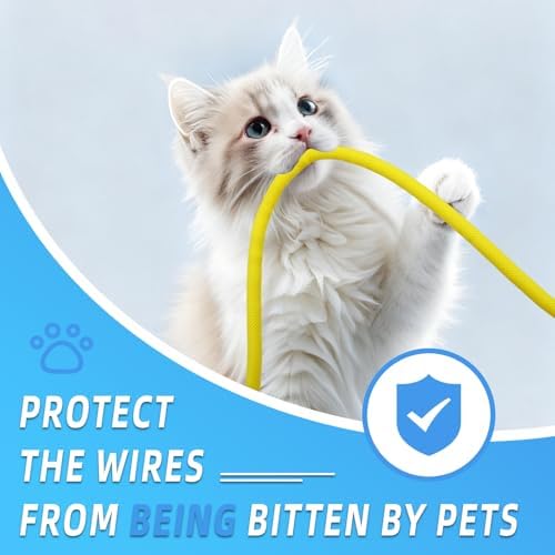 Automotive Wire Loom Tubing, Split Braided Cord Protectors from Pets No Chew, Flexible Cable Sleeve Cable Management for TV/Computer/Electric Wires (Yellow, 1/2"-10ft)