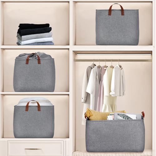 DULLEMELO Extra Large Grey Basket for Organizing, Collapsible Fabric Storage Basket with Handles, 70L Oversized Storage Bin, Large Closet Toys Blanket Organizer for Living Room, Laundry, Nursery