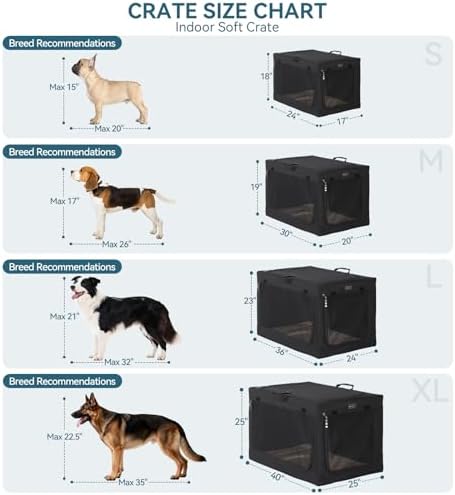PETSFIT Portable Dog Crate for Medium Dogs, – 30" Soft Dog Travel Crates with Lockable Zippers & Thicken Mat, Adjustable Patented Spiral Steel Frame, Collapsible Kennel for Indoor & Outdoor