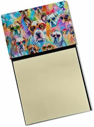 Caroline's Treasures Boxer Hippie Dawg Sticky Note Holder Refillable Dispenser Self-Sticky Note Pads, Memo Pads Blank Desk Accessories