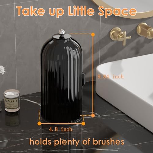 YOOLENS Makeup Brush Holder with Lid 360 Rotating Clear Dustproof Make Up Organizers for Vanity Bathroom Countertop, All Black