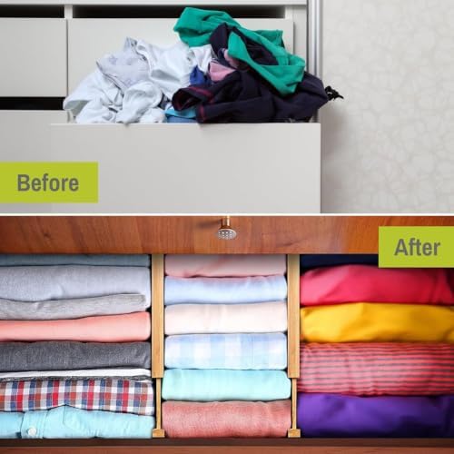 Homemaid Living Bamboo Drawer Organizer Adjustable and Expandable - Ideal Drawer Dividers for Kitchen, Dresser, Bedroom and Bathroom - Expandable Drawer Organizer Set of 4 - Water-Resistant Finish