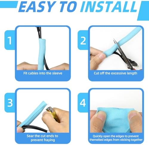 Automotive Wire Loom Tubing, Split Braided Cord Protectors from Pets No Chew, Flexible Cable Sleeve Cable Management for TV/Computer/Electric Wires (Sky Blue, 1/2"-25ft)