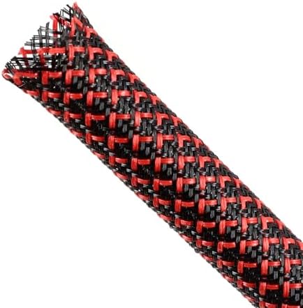 Braided Cable Sleeving, PET Expandable Braided Cable Sleeve, Flexible Mesh Sleeving Cord Management for Audio Video and Other Home Device, Cord Protector from Pets (Black Red, 1/2" x 25ft)