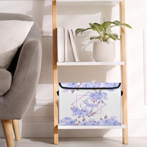Closet-Storage-Bins with Lids Customized Stackable-Storage-Bin for Kids-Boys-Girls-Toys Decoration Storage-Baskets Floral Purple