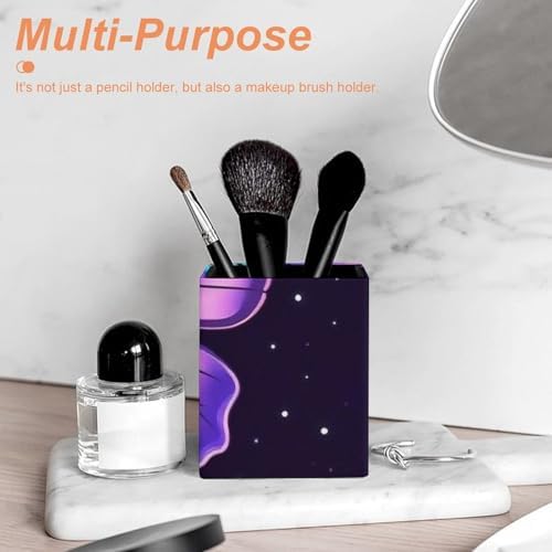 Cute Desktop Stationery Organizer Makeup Brush Cup Magic Moon Moth Mystical Goth Astrology Art Leather Pen Holder