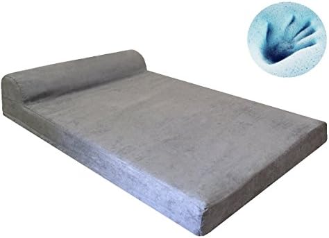 Dogbed4less Premium HeadRest Pillow Orthopedic Cool Memory Foam Dog Bed for Large Dogs, Waterproof Lining with Washable Suede Grey Cover, XXL 55X37X4