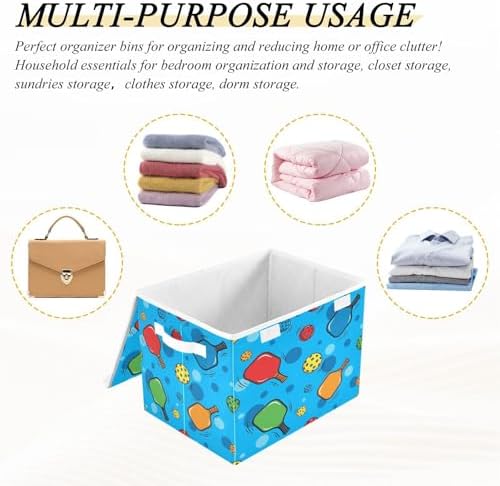 Pickleballs and Rackets Storage Bins with Lids Foldable Storage Basket with Handles Collapsible Large Fabric Organizer Containers for Clothes Shelves Closet Office Home