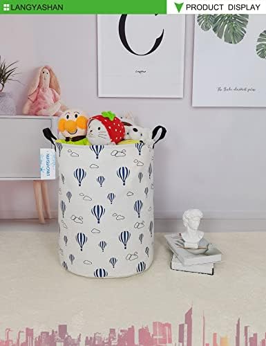 Round Laundry Basket Collapsible Storage Hamper Blue Balloon | Waterproof Canvas Foldable Baskets with sturdy Handles Multi-scene Organizer for Home Play Bedroom Gift Bin