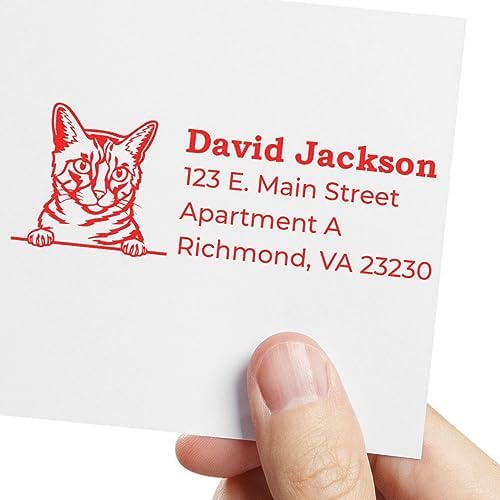 California Spangled Duo Personalized Cat Address Seal, Spangled Cat Return Stamp for Mail, Office, Scrapbooking, Crafting