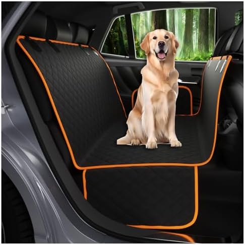 Dog Car Seat Cover for VW Caddy Transporter Crafter Amarok, Pet Seat Cover with Side Flaps, Durable Dog Hammock for Car Back Seat, Rear Seat Protector for Cars, SUVs & Trucks,B Black Orange