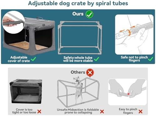 PETSFIT Portable Dog Crate for Small Dogs, – 24" Soft Dog Travel Crates with Lockable Zippers & Thicken Mat, Adjustable Patented Spiral Steel Frame, Collapsible Kennel for Indoor & Outdoor
